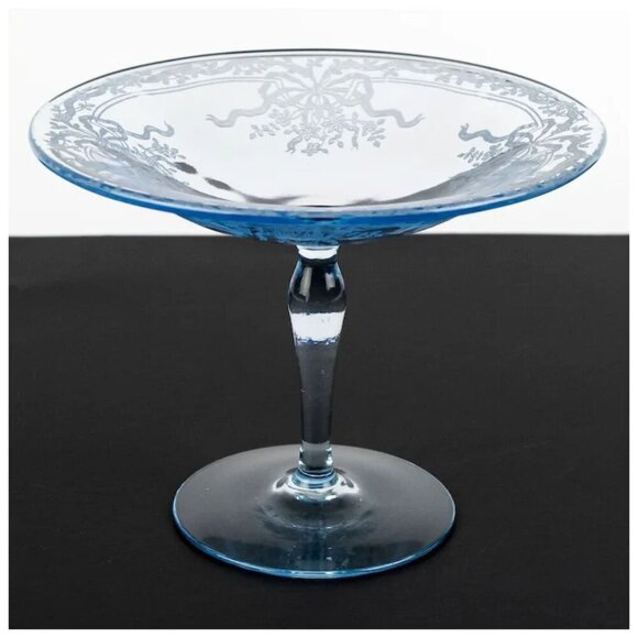 Vintage Fostoria Azure Blue Compote June Elegant Glass Candy Dish Tidbit Footed - Picture 5 of 5